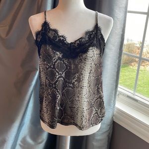 Zara spaghetti strap tank top-snakeprint with black lace detail.  Size large.
